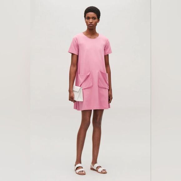 COS Blush Rose A Line T Shirt Swing Dress With Oversized Pockets S - Picture 1 of 15
